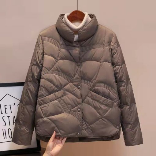 variant image22022 New Korean Fashion Elegant Women Padded Cotton Coats Stand Collar Single Breasted Parkas Solid Long 1