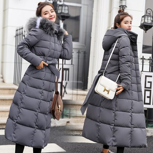 variant image22022 new winter jacket women s warm fashion bow belt fox fur collar coat long dress