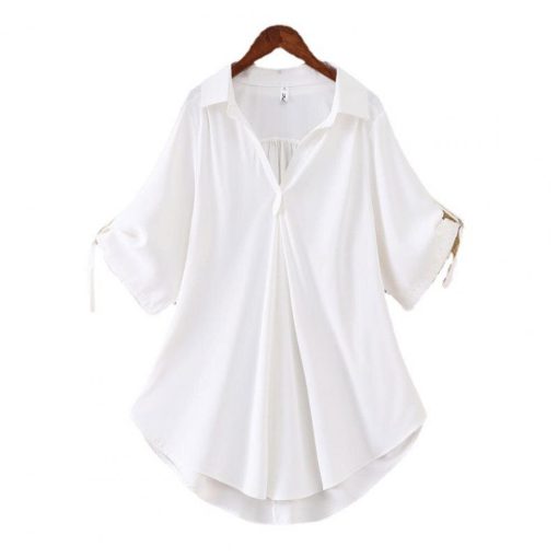variant image2Chic Plus Size Tops For Women Summer Tunic 2021 Fashion Solid Casual Blouse Women White Ladies