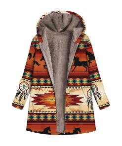 variant image2Female Zipper Jacket Fleece Coat Women Windbreaker Winter Warm Outwear Leisure Printing Hooded Pockets Vintage Jackets