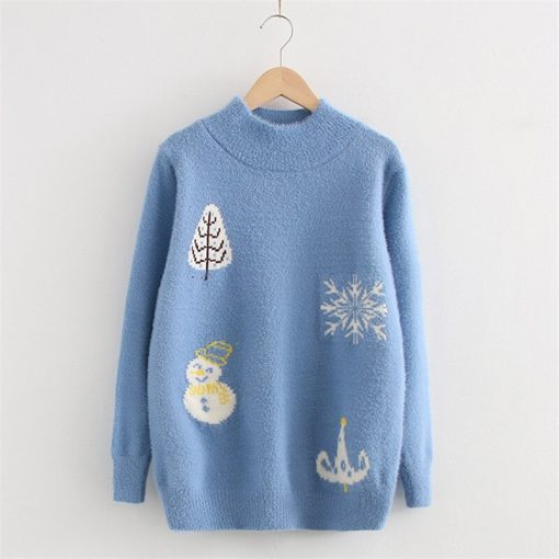 Newest Autumn/Winter Christmas snowman snowflake print Cute Women's Pullovers Long Sleeve O-neck Women Cotton Sweaters girl gift