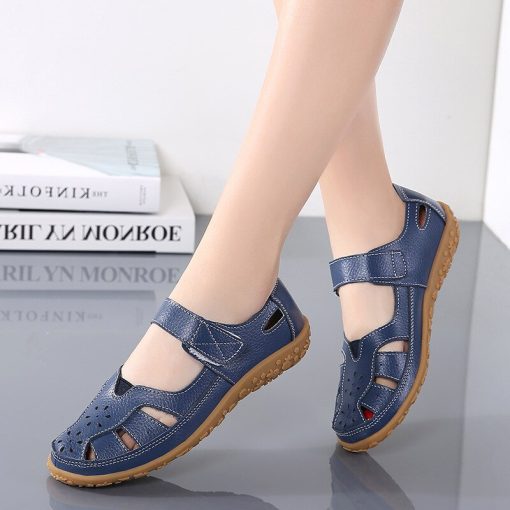variant image2Split Leather Big Size EU42 Female Sandals High Quality Mom Casual Flat Shoes Woman Summer Sandals