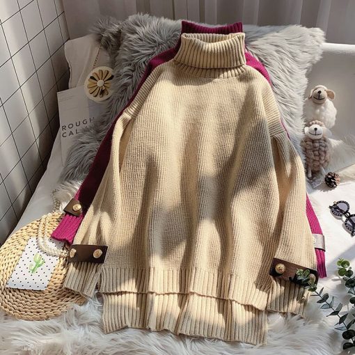 variant image2Turtleneck Knitted Women Sweaters Winter New Flare Sleeved Loose Casual All Match Females Pulls Outwear Coats