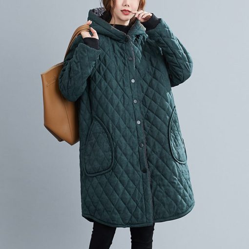 variant image2Winter Parkas Chaqueta Oversized Casual Cotton Padded Quilted Velvet Thickening Cold Proof Soft Hooded Coat Women