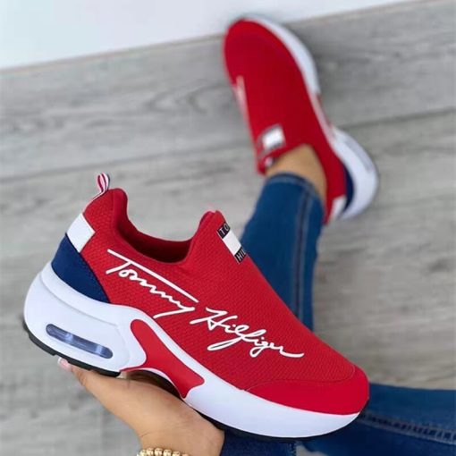 Women Vulcanized Sneakers 2022 Fashion Platform Shoes Ladies Walking Sneakers Ladies Letter Shoes Casual Flats Breathable Wedges