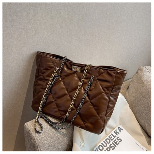 Women's Metal Chain Shoulder Bag Quality Soft Leather Crossbody Bag Casual Trend Quilted Handbag Lady Plaid Design Messenger Bag