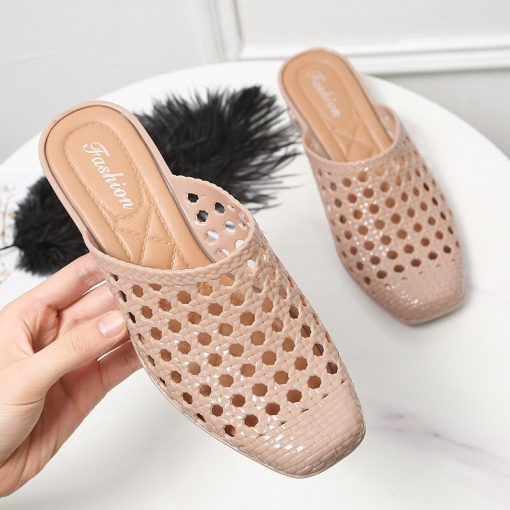 Women's Sandals Summer Holow Hole Slippers Fashion Solid Color Low Heel Slides Casual Breathable Shoes Female