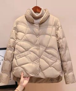 variant image32022 New Korean Fashion Elegant Women Padded Cotton Coats Stand Collar Single Breasted Parkas Solid Long 1