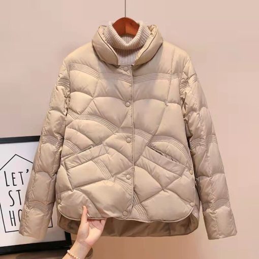 variant image32022 New Korean Fashion Elegant Women Padded Cotton Coats Stand Collar Single Breasted Parkas Solid Long 1