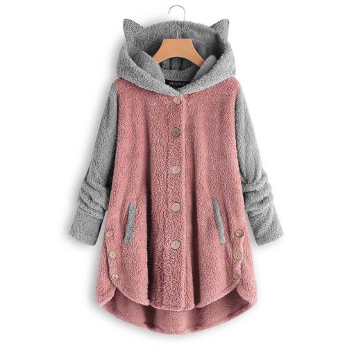 variant image3Fashion Cute Cat Women Hoodies Sweatshirts Winter Warm Hooded Tops Loose Soft Patchwork Coat Lady Pajamas
