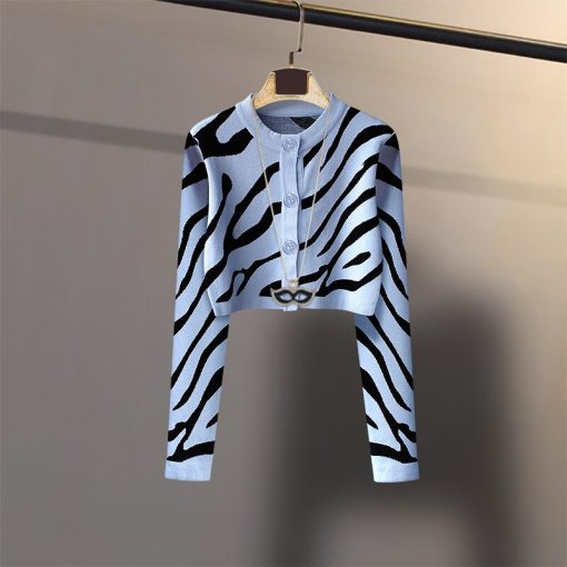variant image3Korobov 2021 New Leopard Pattern Cardigans Women Vintage V Neck Long Sleeve OL Knitted Cardigan Autumn