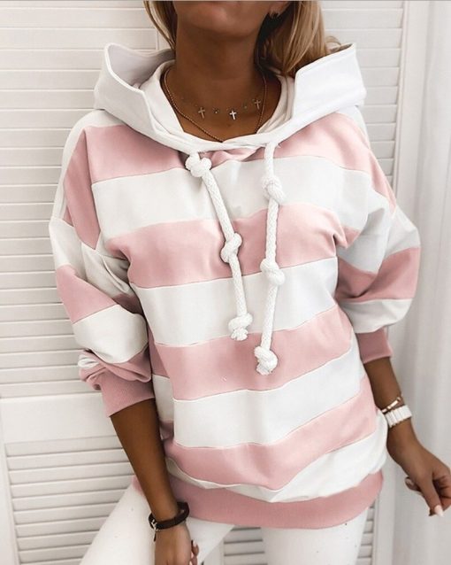 variant image3Long Sleeve Wide Striped Sweatshirt Color Block Streetwear Korean Fashion Hoodie Cute Poleron Mujer Casual Baggy