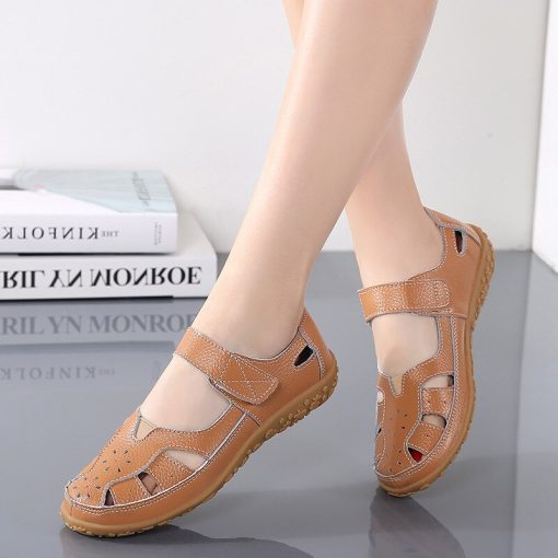 variant image3Split Leather Big Size EU42 Female Sandals High Quality Mom Casual Flat Shoes Woman Summer Sandals