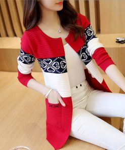 variant image42022 Spring Women s Long Sweater Cashmere Autumn Cardigan knitting Sweater Pink Black Red Print Winter