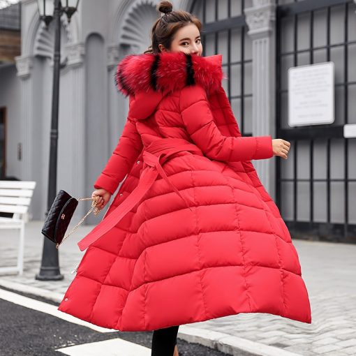 variant image42022 new winter jacket women s warm fashion bow belt fox fur collar coat long dress