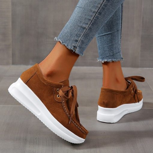 variant image4Chunky Sneakers Women 2021 New Solid Color Thick Bottom Lace Up Walking Women s Shoes Female