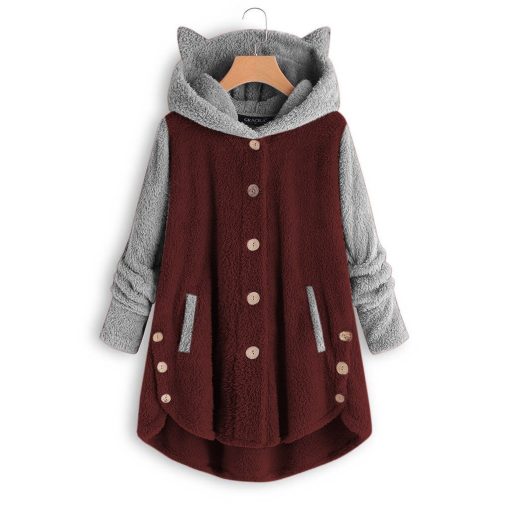 variant image4Fashion Cute Cat Women Hoodies Sweatshirts Winter Warm Hooded Tops Loose Soft Patchwork Coat Lady Pajamas