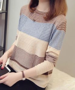 variant image4Knitted T Shirts O neck Spring Autumn Patchwork Long Sleeve Casual Simple Elasticity Leisure Comfortable Korean