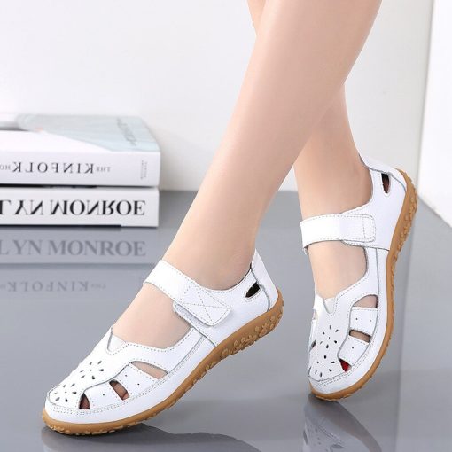 variant image4Split Leather Big Size EU42 Female Sandals High Quality Mom Casual Flat Shoes Woman Summer Sandals