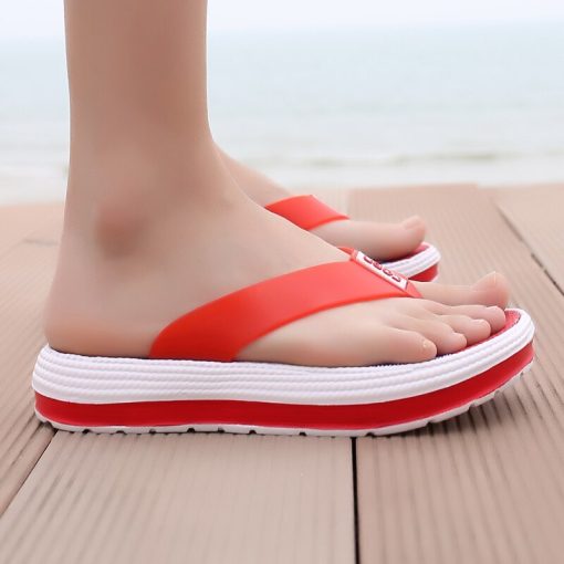 variant image4keke 2021 Summer Slippers Women Casual Massage Durable Flip Flops Beach Sandals Female Wedge Shoes Striped