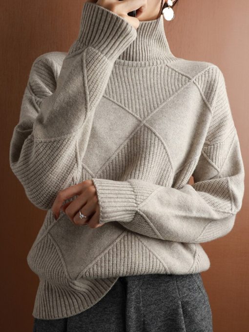 variant image52022 Autumn Winter New Women s Comfortable Thick Warm Fashion Oversize Turtleneck Knit Long Sleeve Top
