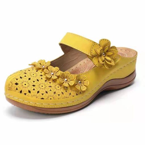 Women's Sandals Summer Handmade Ladies Shoes Leather Floral Sandals Women Flats Retro Style Shoes Woman Soft Bottom Slipper