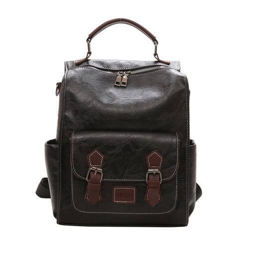 Trendy Women's Backpack Vintage Pu Leather Daypack Brown Mochilas Para Mujer Casual Travel Bag Retro Student School Bag