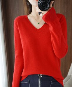 Women's Sweater 2022 Autumn Winter Knitted Pullovers V-neck Slim Fit Bottoming Shirt Solid Soft Knitwear Jumpers Basic Sweaters