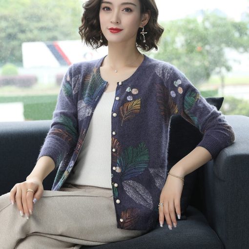 New Knitt Women's Sweater Middle-aged And Elderly Mother Sweater Cardigan Jacket Spring Women's Coat Outerwear Female Tops