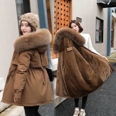 New Winter Jacket Women Parka Fashion Long Coat Wool Liner Hooded Parkas Slim With Fur Collar Warm Snow Wear Padded Clothes
