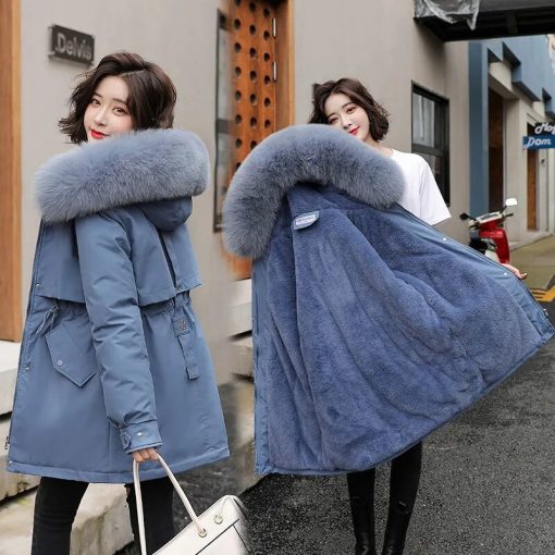New Winter Jacket Women Parka Fashion Long Coat Wool Liner Hooded Parkas Slim With Fur Collar Warm Snow Wear Padded Clothes