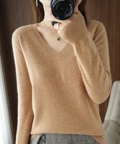 Women's Sweater 2022 Autumn Winter Knitted Pullovers V-neck Slim Fit Bottoming Shirt Solid Soft Knitwear Jumpers Basic Sweaters