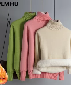 2022 New Winter Turtleneck Sweater Women Slim Plus Velvet Thicken Warm Knit Pullover Korean Elegant Soft.jpg Q90.jpg