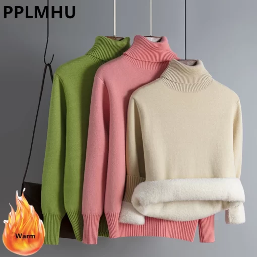 2022 New Winter Turtleneck Sweater Women Slim Plus Velvet Thicken Warm Knit Pullover Korean Elegant Soft.jpg Q90.jpg