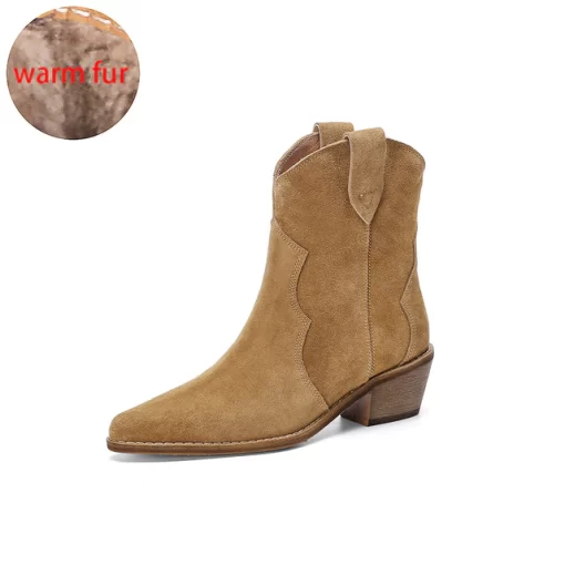 2022 Winter Classic Chelsea Boots for Woman Cow Suede Pointy toe Wedge Heel Ankle Boots Simple.jpg 640x640 2