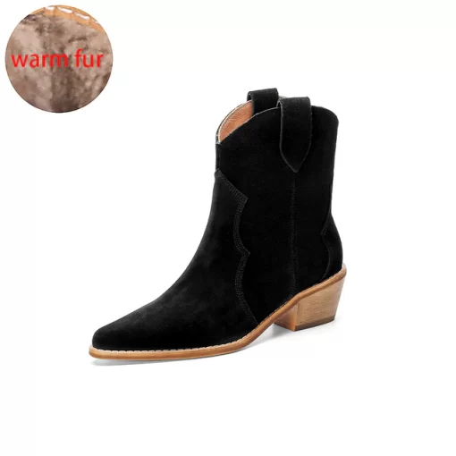 2022 Winter Classic Chelsea Boots for Woman Cow Suede Pointy toe Wedge Heel Ankle Boots Simple.jpg 640x640