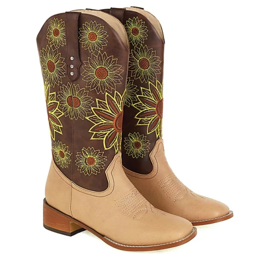 AOSPHIRAYLIAN Vintage Cowboy Western Winter Boots For Women 2022 Sun Flower Embroidery Sewing Floral Women s.jpg 640x640 2