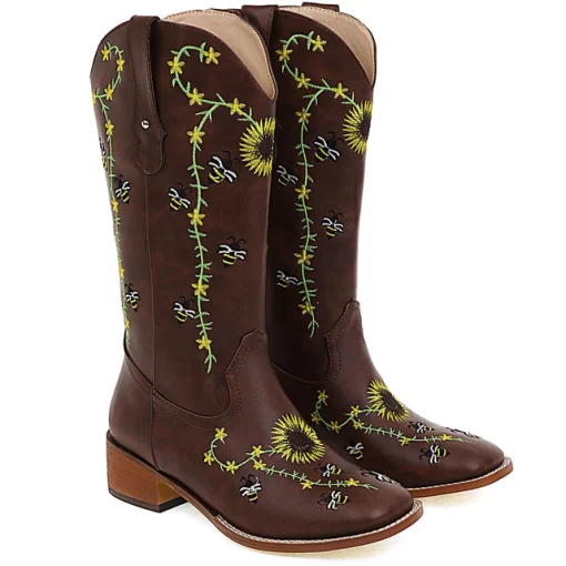 AOSPHIRAYLIAN Vintage Cowboy Western Winter Boots For Women 2022 Sun Flower Embroidery Sewing Floral Women s.jpg 640x640