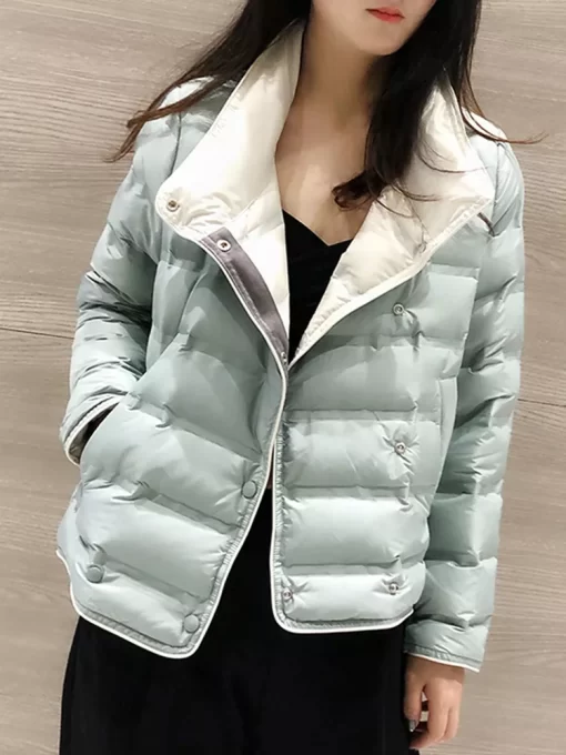 Ailegogo Winter Women Stand Collar Ultra Light Short Down Coat 90 White Duck Down Warm Single.jpg