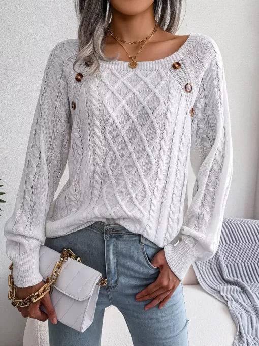 Autumn Knitted Sweater Women Jumper Ladies Button Argyle Sweater Pullover Women Acrylic Loose Long Sleeve Sweaters.jpg 3