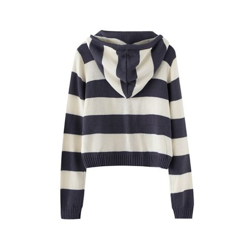 Casual Women Striped Hooded Cardigan Sweater 2022 Autumn Fashion Ladies Pocket Knitwear 1