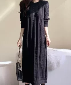Colorfaith New 2021 Autumn Winter Women Dresses Knitted Vintage Elegant Split Straight Korean Solid Lady Long.jpg 640x640.jpg 1