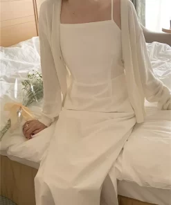 Colorfaith New 2022 Korean Fashion Sleeveless Vintage Backless Cutout Sexy Split Sundresses Women Summer Long White.jpg 1