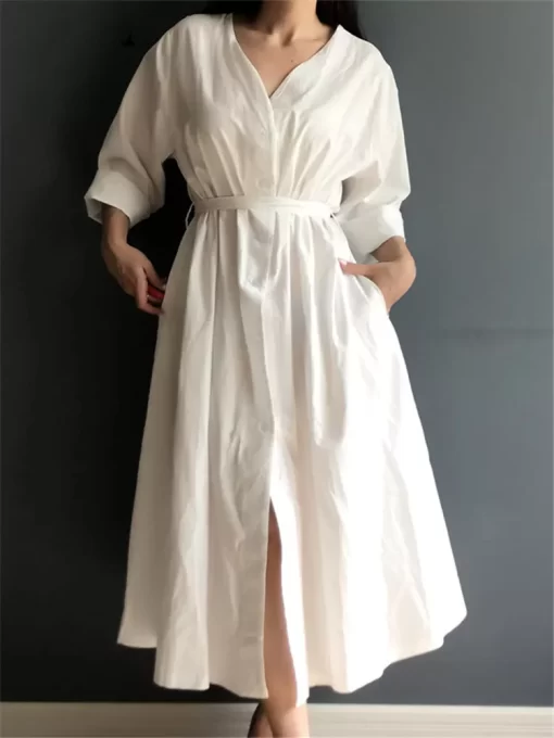Colorfaith New 2022 Lace Up Oversized High Waist Pleated Dress Women Spring Summer Elegant Chic V.jpg 1