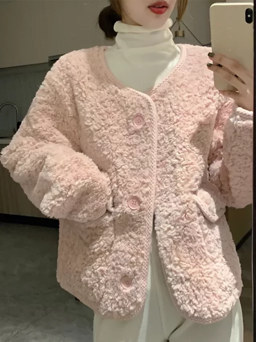 Elegant Pink Lambswool Coats Women 2022 Winter Y2k Clothing Korean Fashion Faux Fur Jackets Female Chic.jpg