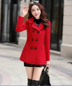 Fashion Winter Jacket Womens Double Breasted Short Wool Coat Solid Color Korean Slim Female Woolen Jacket Loose Size