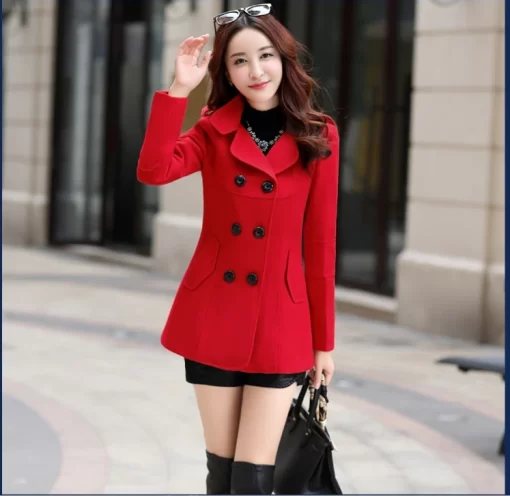 Fashion Winter Jacket Womens Double Breasted Short Wool Coat Solid Color Korean Slim Female Woolen Jacket Loose Size