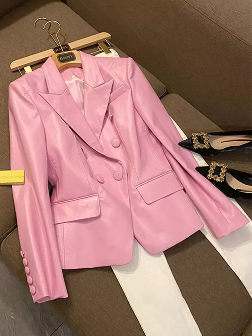 Lautaro Spring Stylish Short Pink Soft Pu Leather Blazer Long Sleeve Slim Fit Luxury Jackets for.jpg 2