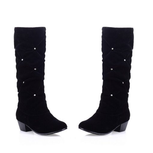New Women Low Heel Mid calf Winter Boots Fashion Rhinestone Round Toe Snow Boots Party Wedding.jpg 640x640