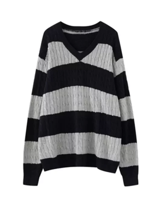 Vintage Women’s V Neck Stripe Loose Pullover Sweaters – Miggon